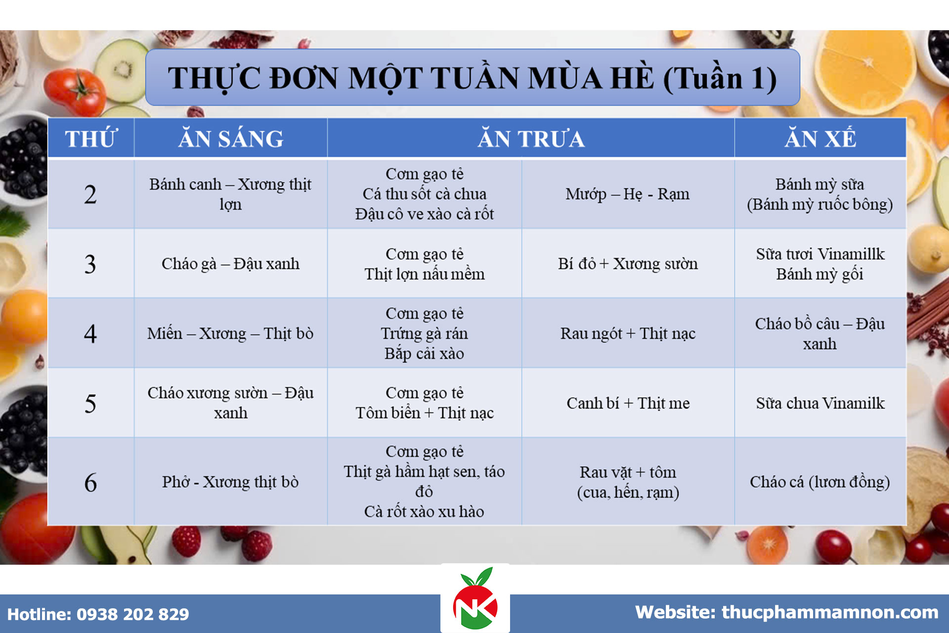 Gợi ý thực đơn 5 ngày chuẩn thực phẩm bán trú đa dạng Gợi ý thực đơn 5 ngày chuẩn thực phẩm bán trú đa dạng